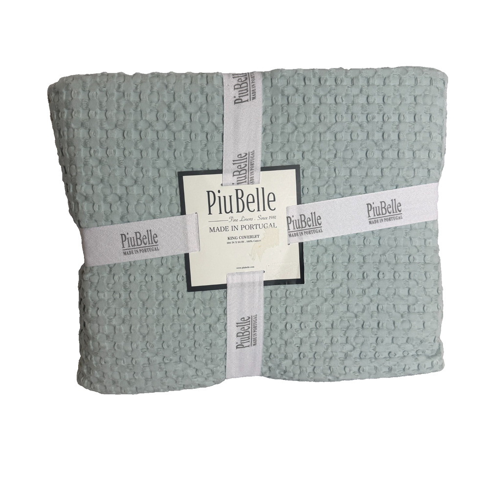 Piu Belle Blue Waffle Texture 100% Cotton King Coverlet 104” x 94” NEW